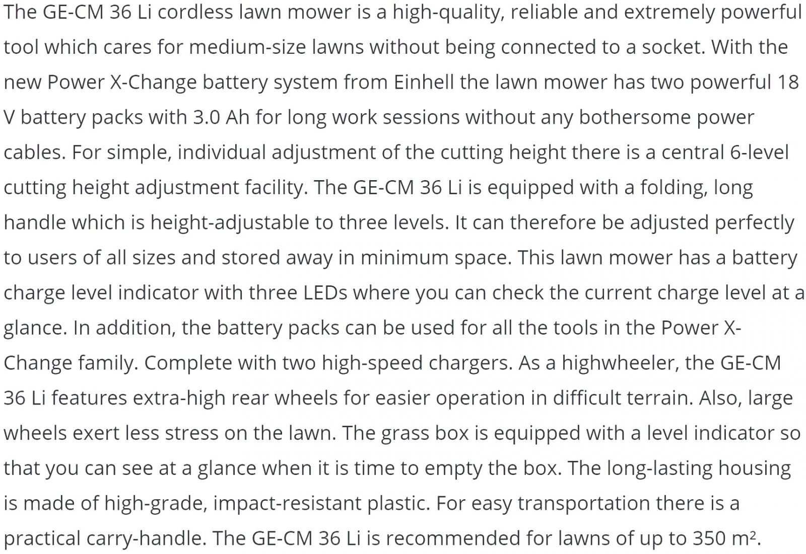 מכסחת דשא מקצועית נטענת היינל EINHELL GE-CM 36 LI KIT 36V 36CM